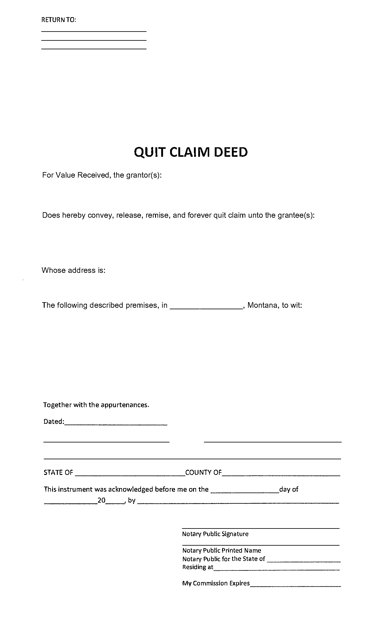 free printable montana quit claim deed form